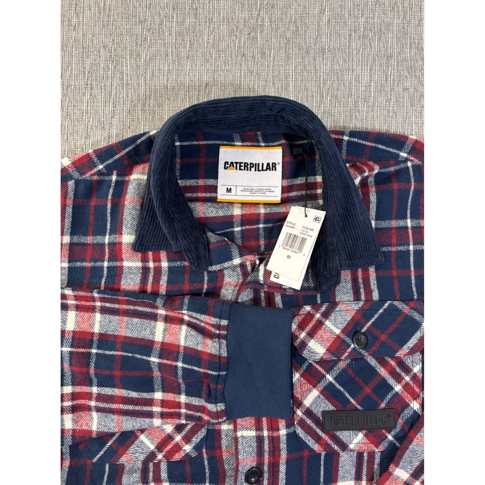 Caterpillar Mens Plaid Flannel Shirt Detroit Blue Red Corduroy Collar M 4040088